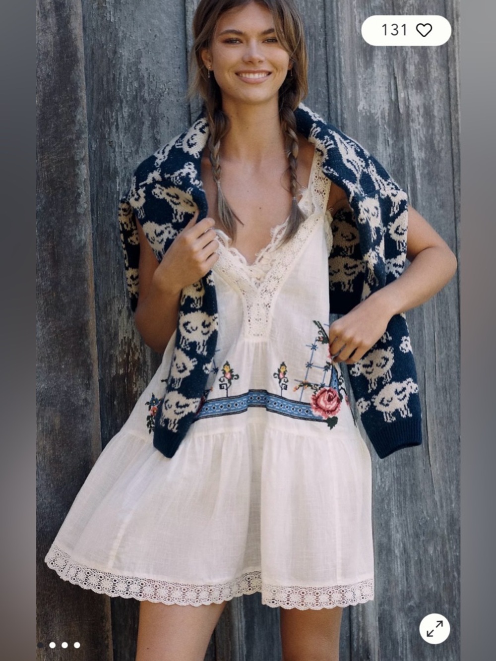 Anthropologie White Embroidered Cotton Sundress with Lace Trim